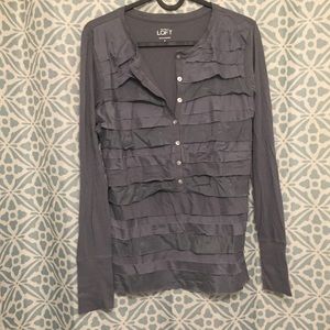 Ann Taylor LOFT Henley mixed fabric long sleeve